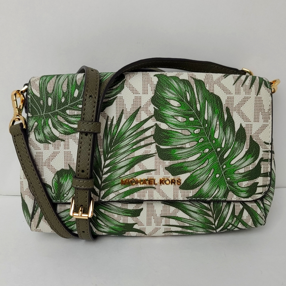 Michael Kors | Vanilla & Olive Palm Leaf Jet Set Crossbody Pouchette Bag